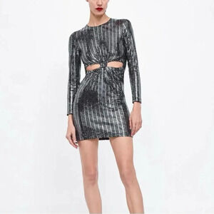 Zara metallic front twist mini dress